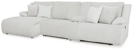 Top Tier Alloy Velvet 4-Piece Reclining Sectional with Chaise, front angle view in alloy velvet upholstery
