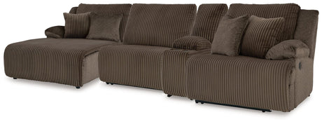 Top Tier Chocolate Velvet 4-Piece Reclining Sectional with Chaise front view
