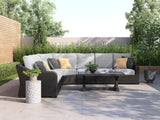 Beachcroft 5-Piece Outdoor Sectional with black frame and light gray cushions front angle