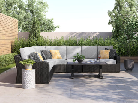 Beachcroft 5-Piece Outdoor Sectional with black frame and light gray cushions front angle