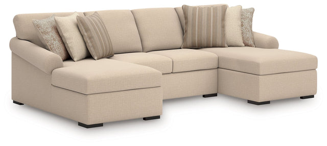 LadyMae 3-piece sectional sofa with chaise in twill performance fabric, front view