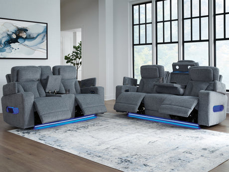 Studio Steel Cave Reclining Sofa and Loveseat front view