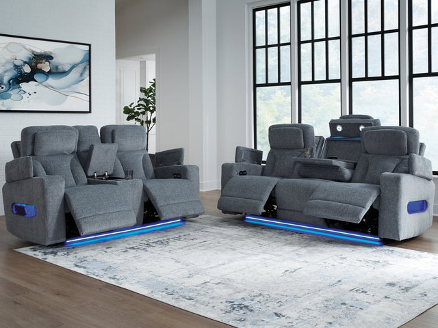Studio Steel Cave Reclining Sofa and Loveseat front view