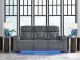 Studio Cave steel performance fabric power reclining sofa front view