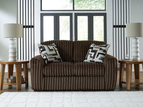 Midnight-Madness Chocolate Loveseat angled view