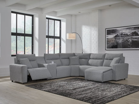 Modmax Salt and Pepper Next-Gen Nuvella™ 6-Piece Power Reclining Sectional, front angled view