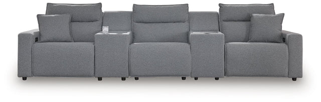 Modmax Salt and Pepper Next-Gen Nuvella™ 5-Piece Power Reclining Sectional front angle