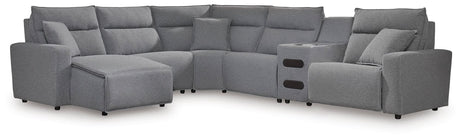 ModMax II Salt and Pepper 6-Piece Reclining Sectional with Chaise and Audio Console front view