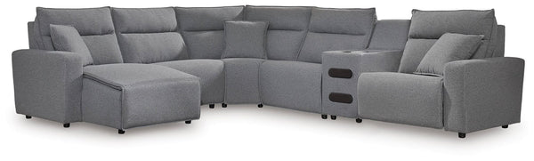 ModMax II Salt and Pepper 6-Piece Reclining Sectional with Chaise and Audio Console front view