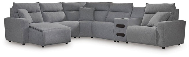 ModMax II Salt and Pepper 6-Piece Reclining Sectional with Chaise and Audio Console front view
