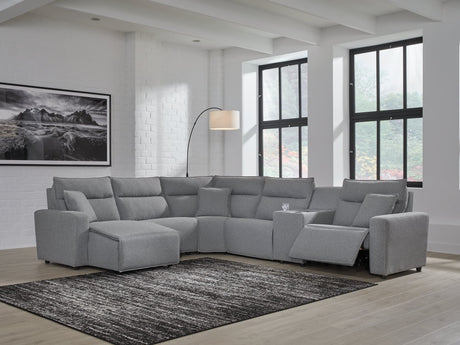 ModMax II Salt and Pepper Next-Gen Nuvella™ 6-Piece Power Reclining Sectional with Chaise front view