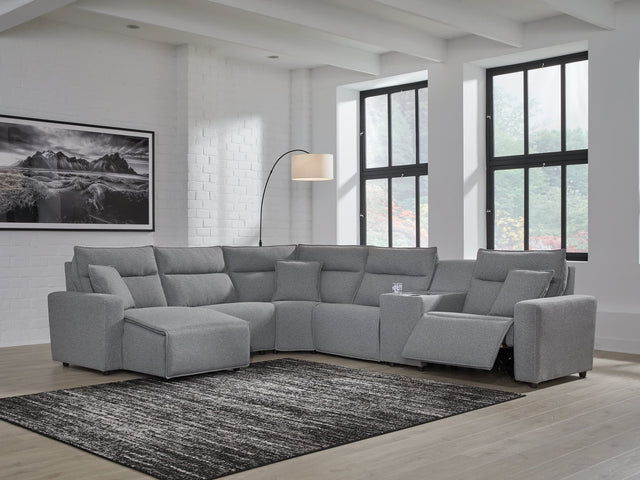 ModMax II Salt and Pepper Next-Gen Nuvella™ 6-Piece Power Reclining Sectional with Chaise front view