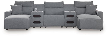 ModMax II Salt and Pepper 5-Piece Power Reclining Sectional with Chaise, front view