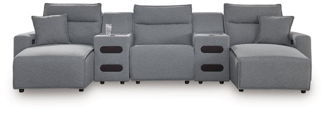 ModMax II Salt and Pepper 5-Piece Power Reclining Sectional with Chaise, front view