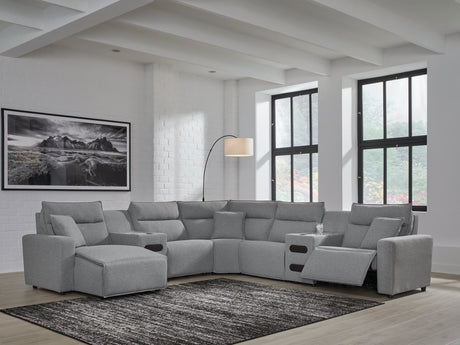 ModMax II Salt and Pepper 7-piece power reclining sectional with chaise, front view