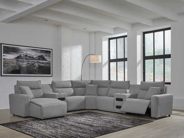 ModMax II Salt and Pepper 7-piece power reclining sectional with chaise, front view