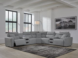ModMax II Salt and Pepper 7-Piece Power Reclining Sectional with Audio Consoles front view