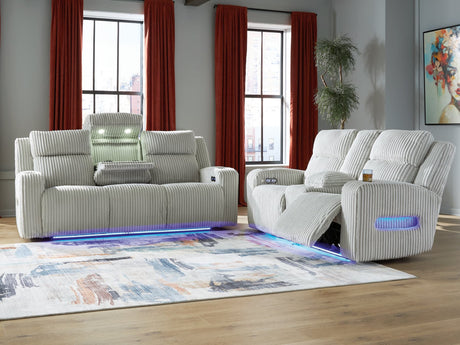 Forest Alloy Lake power reclining sofa and loveseat set front view