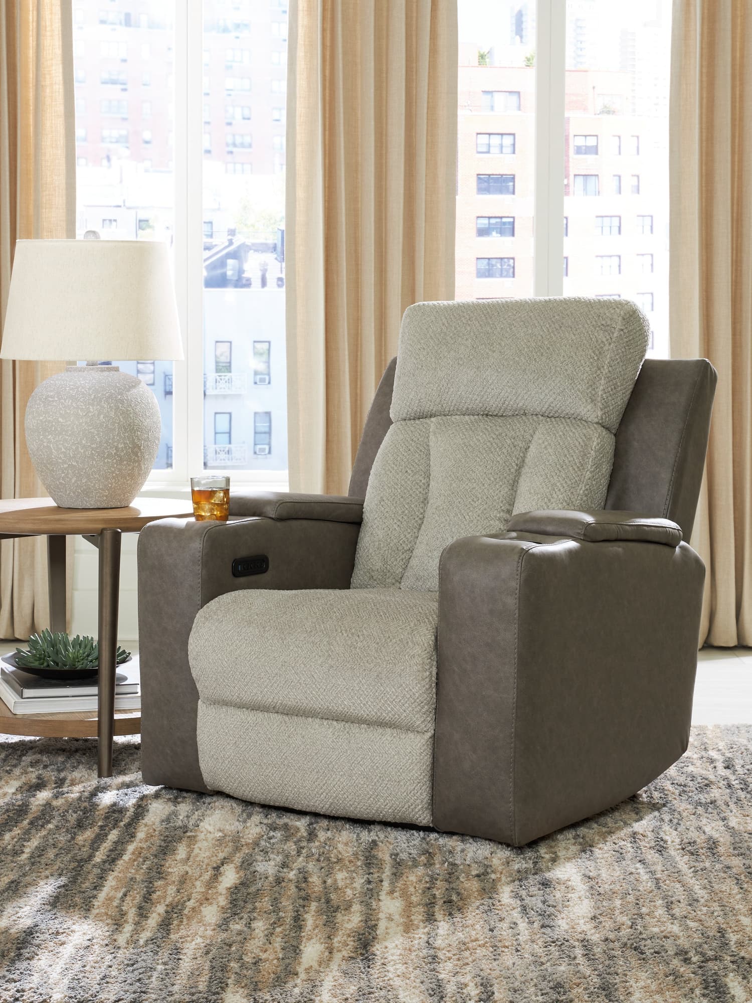 WhipLash Sisal Chenille Power Recliner main front view