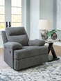 Side-Swipe Charcoal Chenille Recliner front view