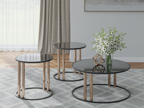 Hannerly 3-piece black and gold round table set, front view