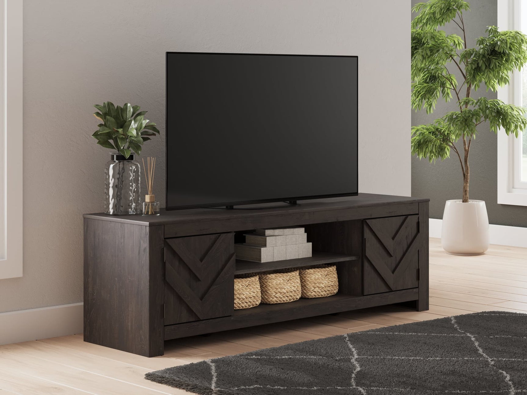 Cayboni Black 71-inch TV Stand front view