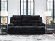 Rhine Falls onyx velvet power reclining sofa with drop-down table front view