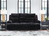 Rhine Falls onyx velvet power reclining sofa with drop-down table front view