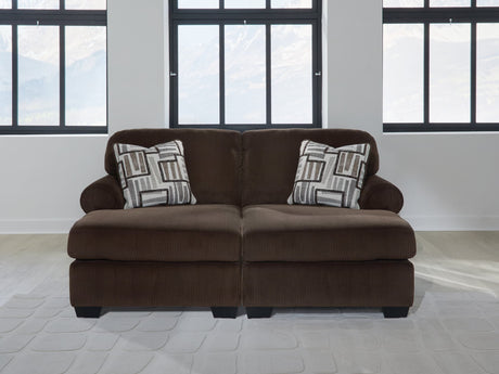 Front view of Kimlee Chocolate Velvet 2-Piece Super Chaise sectional