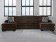 main view of Kimlee Chocolate Velvet 3-Piece Sectional with Double Chaise