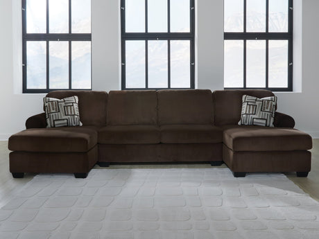 main view of Kimlee Chocolate Velvet 3-Piece Sectional with Double Chaise