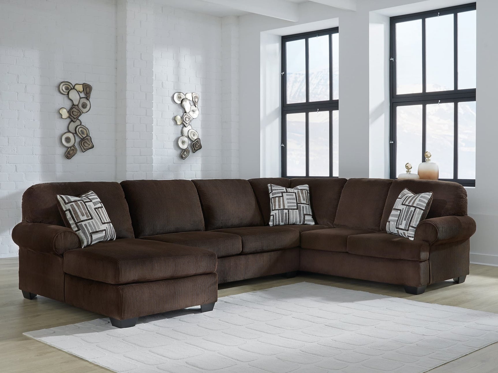 Kimlee Chocolate Velvet 3-Piece Sectional Sofa with Chaise, main view