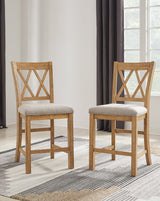 Havonplane brown counter height dining table set with 4 barstools and storage bench front view