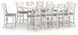 Robbinsdale Antique White Counter Height Dining Table and 10 Barstools front view