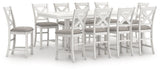Robbinsdale Antique White Counter Height Dining Table and 10 Barstools front view