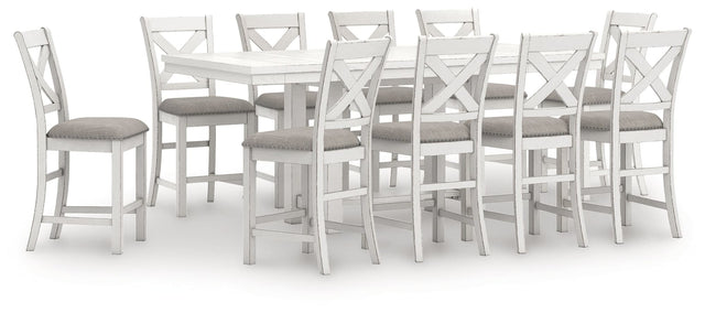 Robbinsdale Antique White Counter Height Dining Table and 10 Barstools front view
