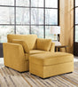 Front angle of Keerwick Sunflower velvet chair with matching ottoman