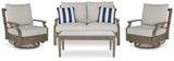 Rainier Ranch outdoor brown/beige loveseat and 2 chairs with coffee table set - front view
