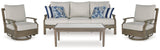 Rainier Brown-Beige Ranch outdoor sofa with two chairs and coffee table
