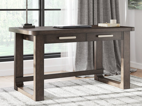 Breckington dark brown home office desk and chair set front view