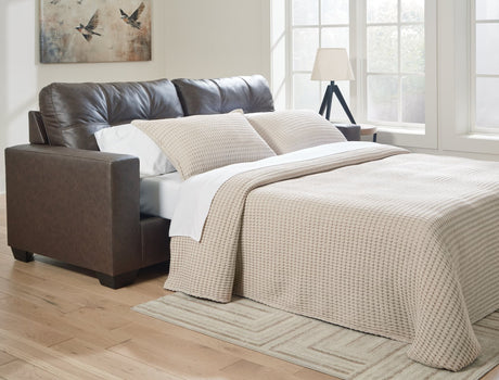 Barlin Mills Umber Faux Leather Queen Sofa Sleeper front angled view