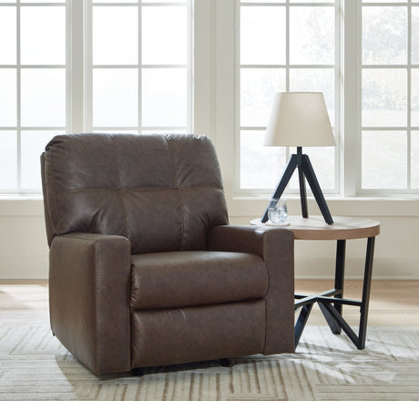 main view of Barlin Mills Umber Faux Leather Recliner