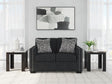 Jasmine Peaks coal chenille loveseat front view with LED lighting