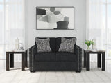 Jasmine Peaks coal chenille loveseat front view with LED lighting