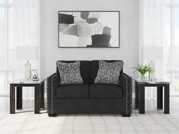 Jasmine Peaks coal chenille loveseat front view with LED lighting