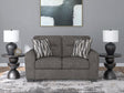 Olten Graphite Chenille Loveseat front angle view in living room