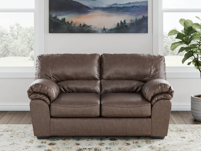 WillowBend Umber Faux Leather Loveseat front view