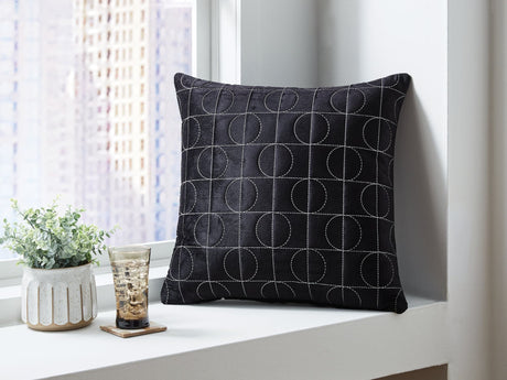 Set of 4 Kydner black pillows with silver geometric design front view