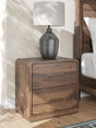 Fortlorn Walnut Brown Nightstand, front view showing drawers
