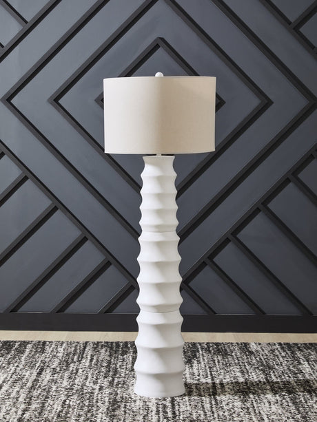 Veraleigh White Floor Lamp front angle showing scalloped shade